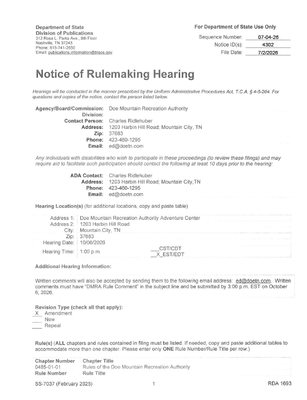 Notice of Hearing